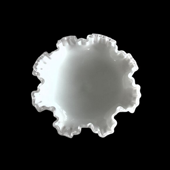Vintage Fenton Silver Crest Milk Glass Ruffled Top Footed Pedestal Candy Dish - Picture 3 of 4